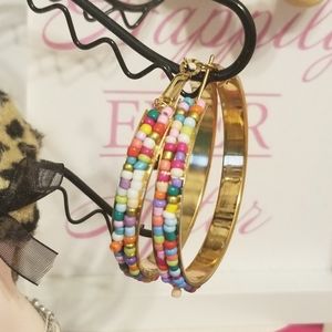 Anthropologi Multicolor Beaded  Double Strand Gold Hoops NEW